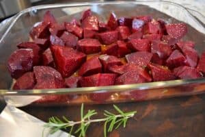 roasted beets with dijon vinaigrette and goat cheese