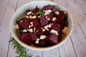 roasted beets with dijon vinaigrette and goat cheese