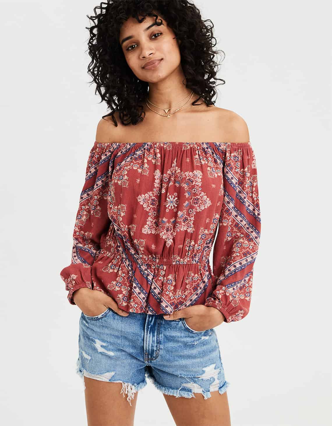 AE OFF THE SHOULDER PUFF SLEEVE TOP