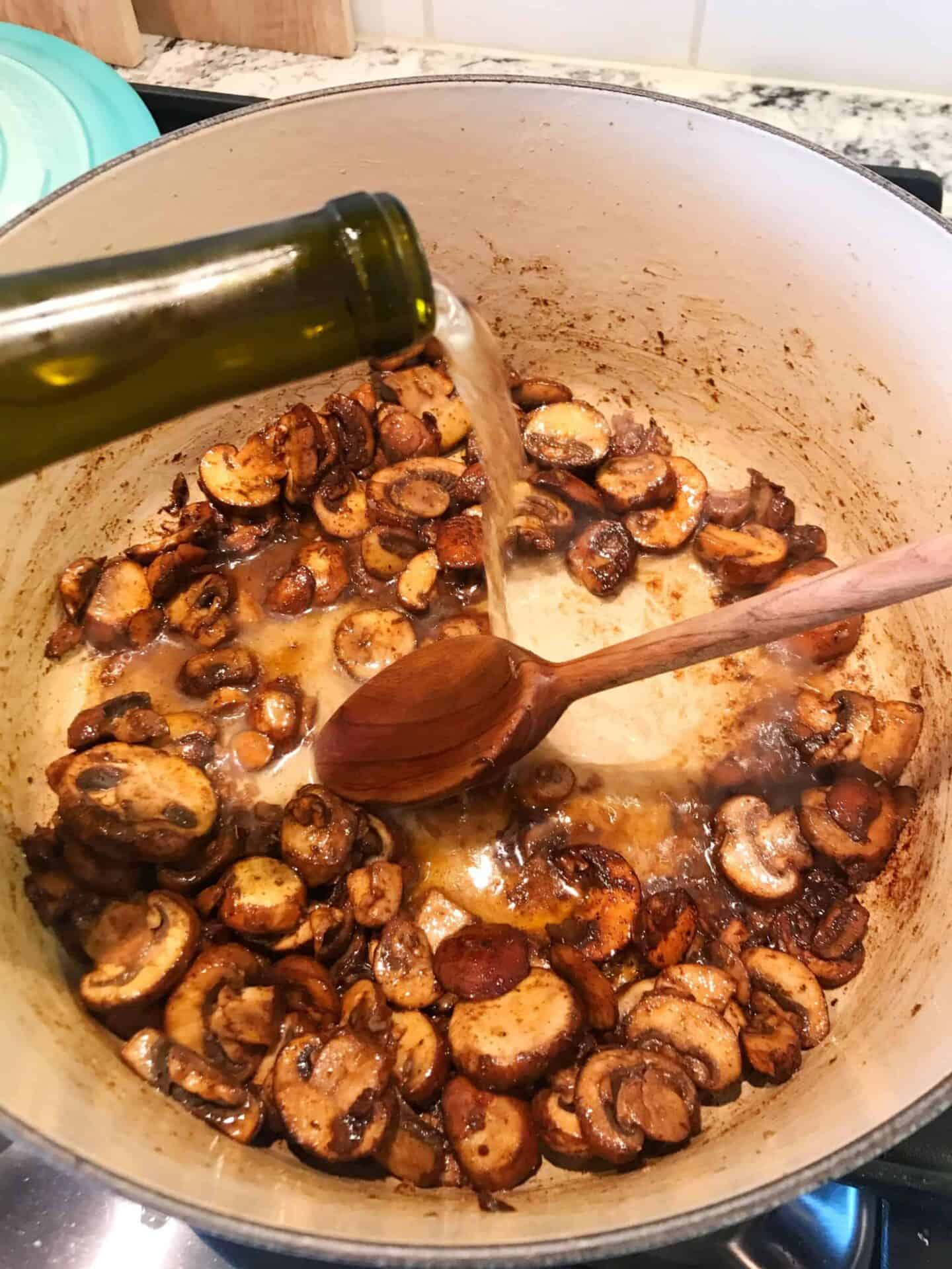 Garlic and Mushroom Pork Chops in Creamy White Wine Sauce