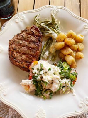 Filet-Mignon-Trader-Joes-Cauliflower-Gnocchi-and-Burrata-Salad