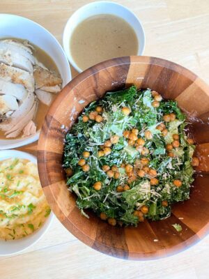 Kale-and-Romaine-Salad-Roasted-Chicken-and-Cheesy-Polenta