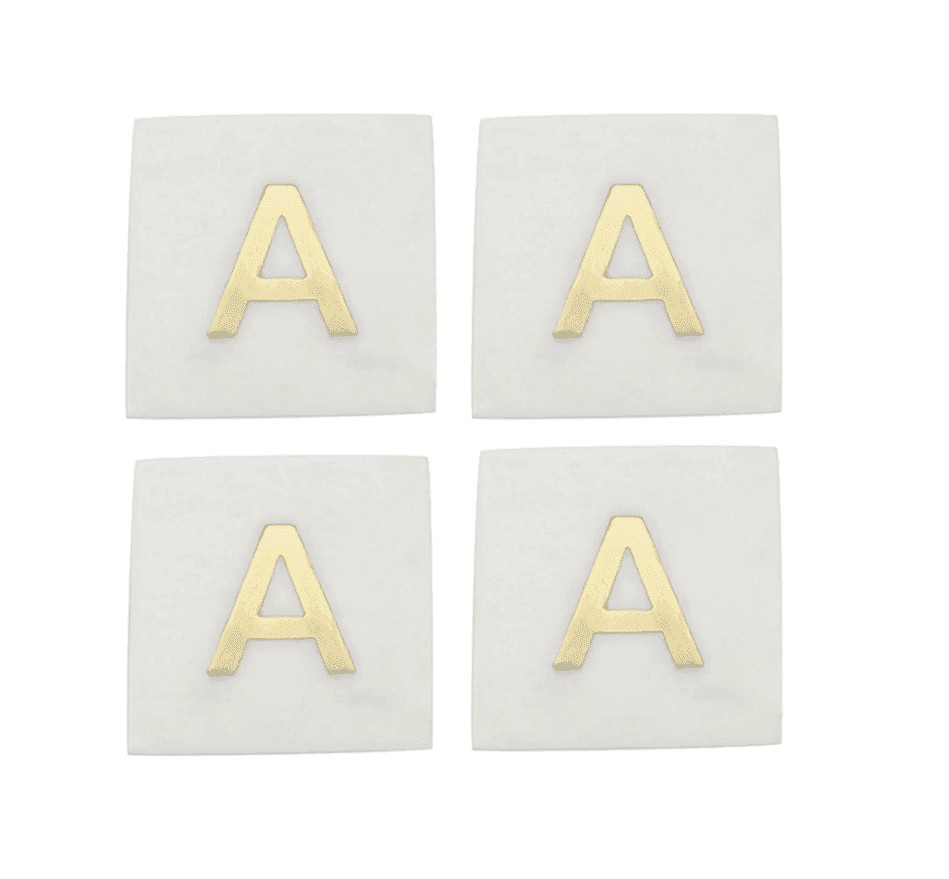 set of 4 monogram marble coasters