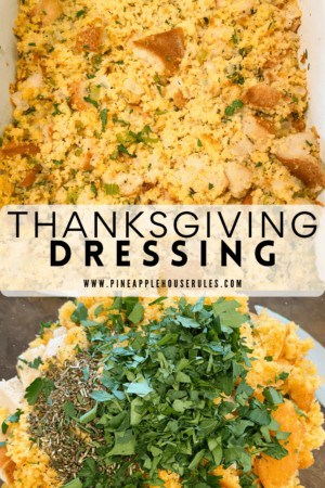 This Thanksgiving Dressing is a savory and sweet mix of dried cornbread and French bread seasoned with delicious herbs! It's an easy Thanksgiving side dish everyone will love. Thanksgiving Dressing | Thanksgiving Stuffing | Thanksgiving Recipes | Thanksgiving Side Dishes | Thanksgiving | Thanksgiving Dressing Recipes | Thanksgiving Dressing Best | Thanksgiving Dressing Southern | Thanksgiving Dressing Cornbread | Thanksgiving Dressing Recipes Cornbread | Thanksgiving Dressing Recipes Stuffing