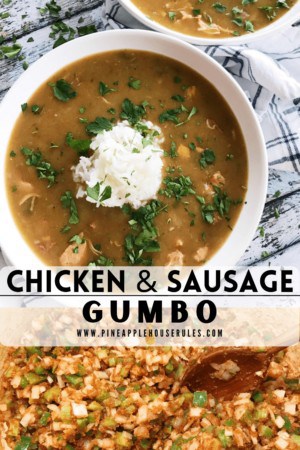 This Chicken and Sausage Gumbo is the ultimate Creole comfort food! Pair it with some rice and Tabasco, and you've got the true flavors of New Orleans! This is an easy recipe, too! Gumbo | Gumbo Recipe | Gumbo Recipe Authentic | Gumbo Recipe Authentic Easy | Gumbo Recipe Easy | Gumbo Recipe Easy Simple | Gumbo Recipe Authentic New Orleans | Gumbo Roux Recipe | Roux Recipe | Roux for Gumbo | Creole Recipes | New Orleans Recipes | New Orleans Food | New Orleans Style Gumbo | Andouille Recipes