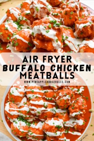 Air Fryer Buffalo Chicken Meatballs couldn't be easier to make or more delicious! Just form the meatballs then cook in the air fryer. Air Fryer Recipes | Air Fryer Recipes Healthy | Air Fryer Meatballs | Ground Chicken Recipes | Air Fryer Recipes Chicken | Air Fryer Recipes Easy Dinner | Ground Chicken Meatballs | Ground Chicken Recipes for Dinner | Buffalo Chicken | Meatball Recipes | Easy Meals | Easy Dinner | Air Fryer | Ground Chicken | Low Carb Recipes | Low Carb Meals | Low Carb Dinner