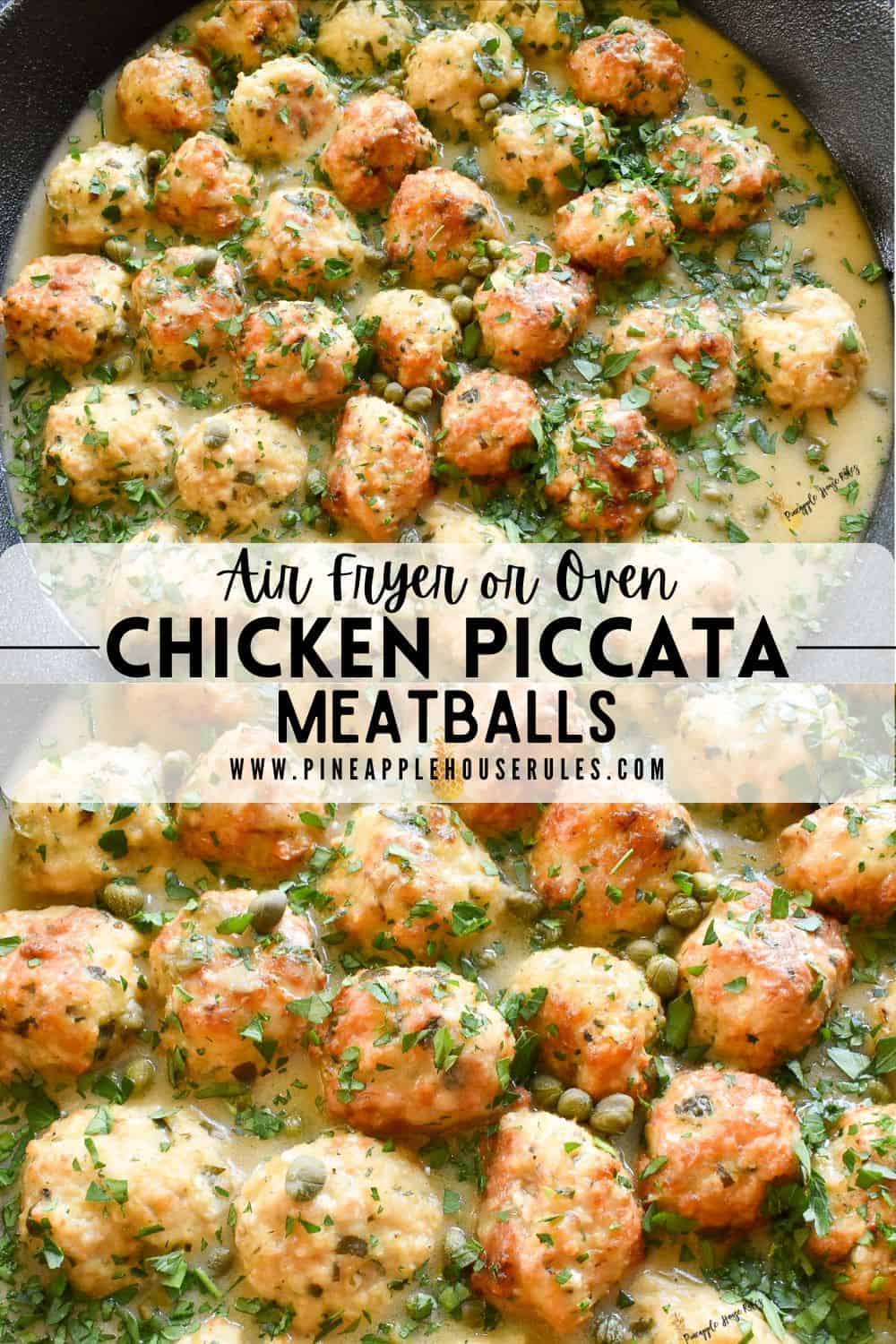 Chicken Piccata Meatballs are an easy and delicious dinner that comes together in just minutes! They're full of lemony, caper-y flavor and pair perfectly with pasta, veggies, or salad. You can cook these in the air fryer or the oven, too. Chicken Piccata Meatballs | Chicken Piccata Meatballs Taste of Home | Chicken Piccata Meatballs Recipe | Chicken Piccata Meatballs Low Carb | Chicken Piccata Meatballs Healthy | Chicken Piccata Meatballs Keto | Air Fryer Recipes | Ground Chicken Recipes