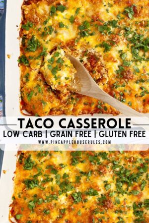 This low carb Taco Casserole is a spin on the Weight Watchers recipe from years ago! It's so easy and delicious, and it's grain free and low carb! Taco Casserole | Taco Casserole Bake | Chicken Taco Casserole | Taco Casserole Weight Watchers | Taco Casserole Recipe | Easy Dinner Recipes | Dinner Recipes Easy | Dinner Recipes Healthy | Easy Healthy Dinner Recipes | Ground Chicken Recipes | Low Carb Recipes | Grain Free Recipes | Gluten Free Recipes | Gluten Free | Grain Free | Dinner Ideas