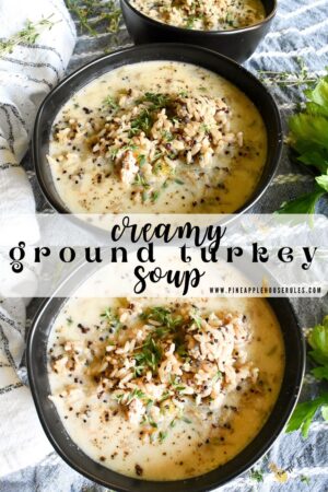 Creamy Ground Turkey Soup is a simple, nutritious, easy soup that's full of flavor and a great dinner for the fall or winter. It's light and healthy, and it can even be frozen for lunch later! Creamy Ground Turkey Soup | Ground Turkey Soup | Turkey Soup | Turkey Soup Recipes | Turkey Soup Recipes Homemade | Turkey Soup with Rice | Turkey Soup Homemade | Ground Turkey Recipes | Ground Turkey Recipes for Dinner | Ground Turkey Recipes Healthy | Ground Turkey Recipes for Dinner Healthy | Soup