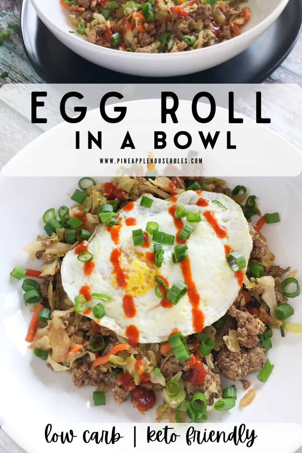 This Egg Roll in a Bowl is basically a deconstructed egg roll (minus the actual roll part). It’s low carb, easy to make, takes just minute to make, and is crazy delicious! Egg Roll in a Bowl | Egg Roll in a Bowl Recipe | Egg Roll in a Bowl Keto | Egg Roll in a Bowl Healthy | Egg Roll in a Bowl Weight Watchers | Egg Roll in a Bowl Easy | Egg Roll in a Bowl Low Carb | Egg Roll in a Bowl Optavia | Egg Roll in a Bowl Whole 30 | Ground Beef Recipes | Low Carb Recipes | Low Carb Meals | Keto Recipes