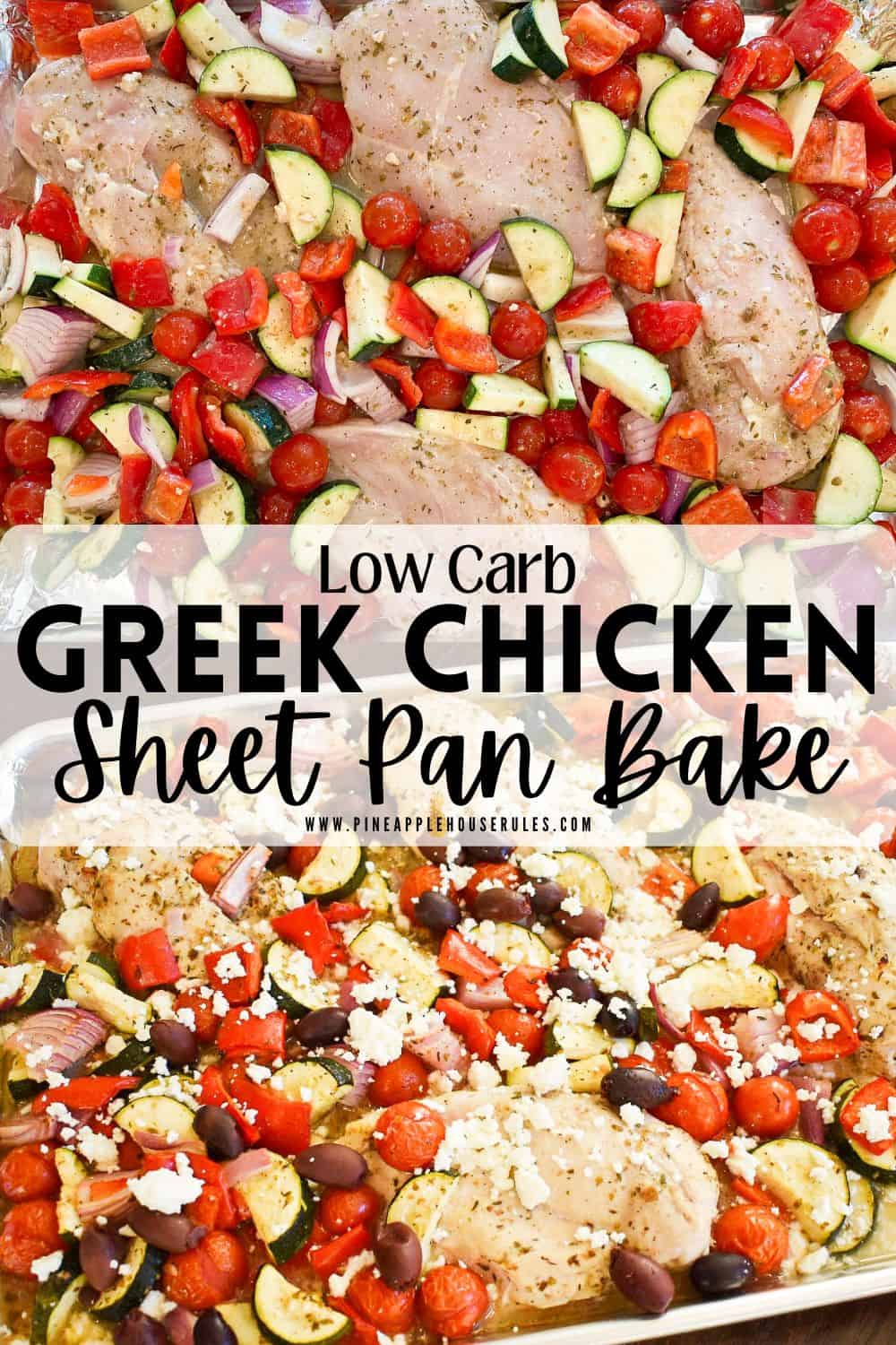This Sheet Pan Greek Chicken is an easy dinner recipe that's low carb, keto friendly, and a hit with the whole family! It's full of flavor and protein! Sheet Pan Greek Chicken | Greek Chicken Sheet Pan | Greek Chicken Sheet Pan Bake | Sheet Pan Meals | Low Carb Recipes | Keto Recpies | Sheet Pan Greek Chicken and Veggies | Low Carb Meals | Low Carb Dinner | Low Carb Dinner Recipes | Greek Chicken | Greek Chicken Recipes | Easy Dinner Recipes Healthy | Easy Dinner Recipes | Dinner Ideas