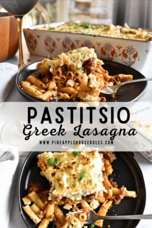 Greek Lasagna (Pastitsio) is a savory blend of a meat sauce, tubular pasta, and thick, cheesy béchamel sauce on top. It's the perfect Comfort Food recipe for a crowd! Plus, it freezes well! Greek Lasagna Pastitsio | Greek Lasagna Pastitsio Easy | Pastitsio (Greek Lasagna) | Greek Lasagna Pastitsio Video | Pastitsio | Pastitsio Recipe | Pastitsio Authentic | Pastitsio Recipe Easy | Pastitsio Ina Garten | Greek Recipes | Food for a Crowd | Baked Pasta Recipes | Ground Lamb Recipes | Dinner